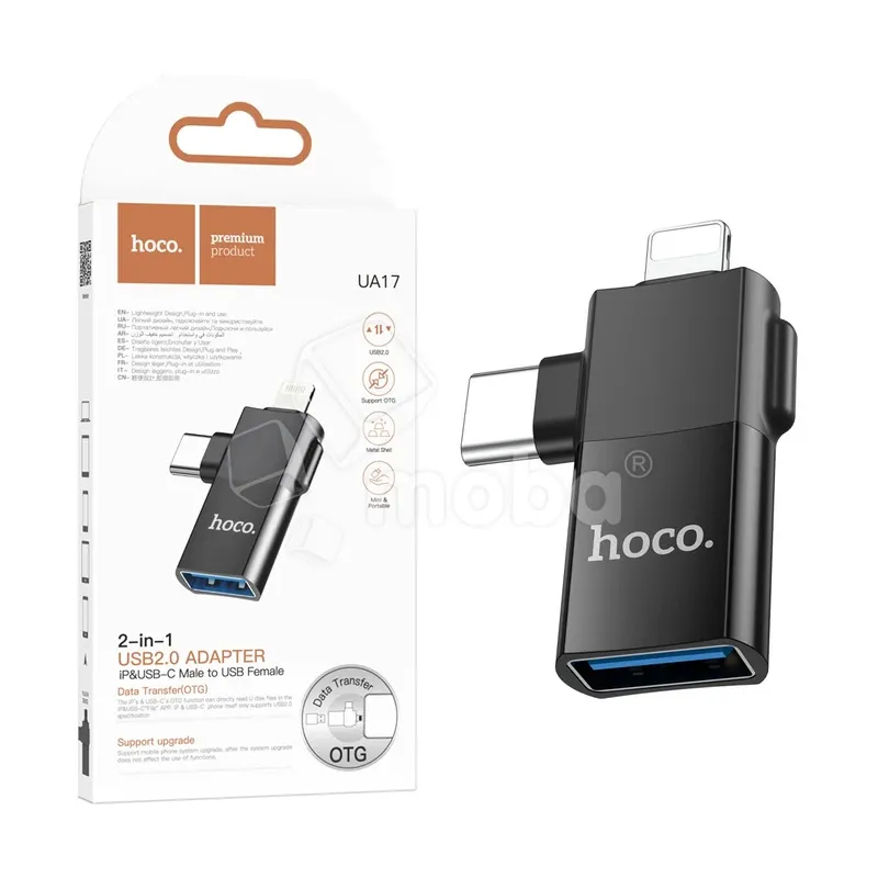 Адаптер Lightning + Type-C - OTG Hoco UA17 Черный